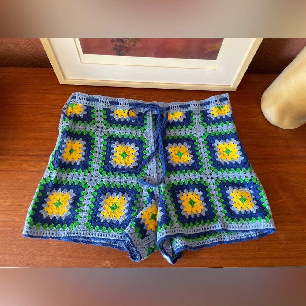 Zara Blue and Green Crochet High Waist Shorts